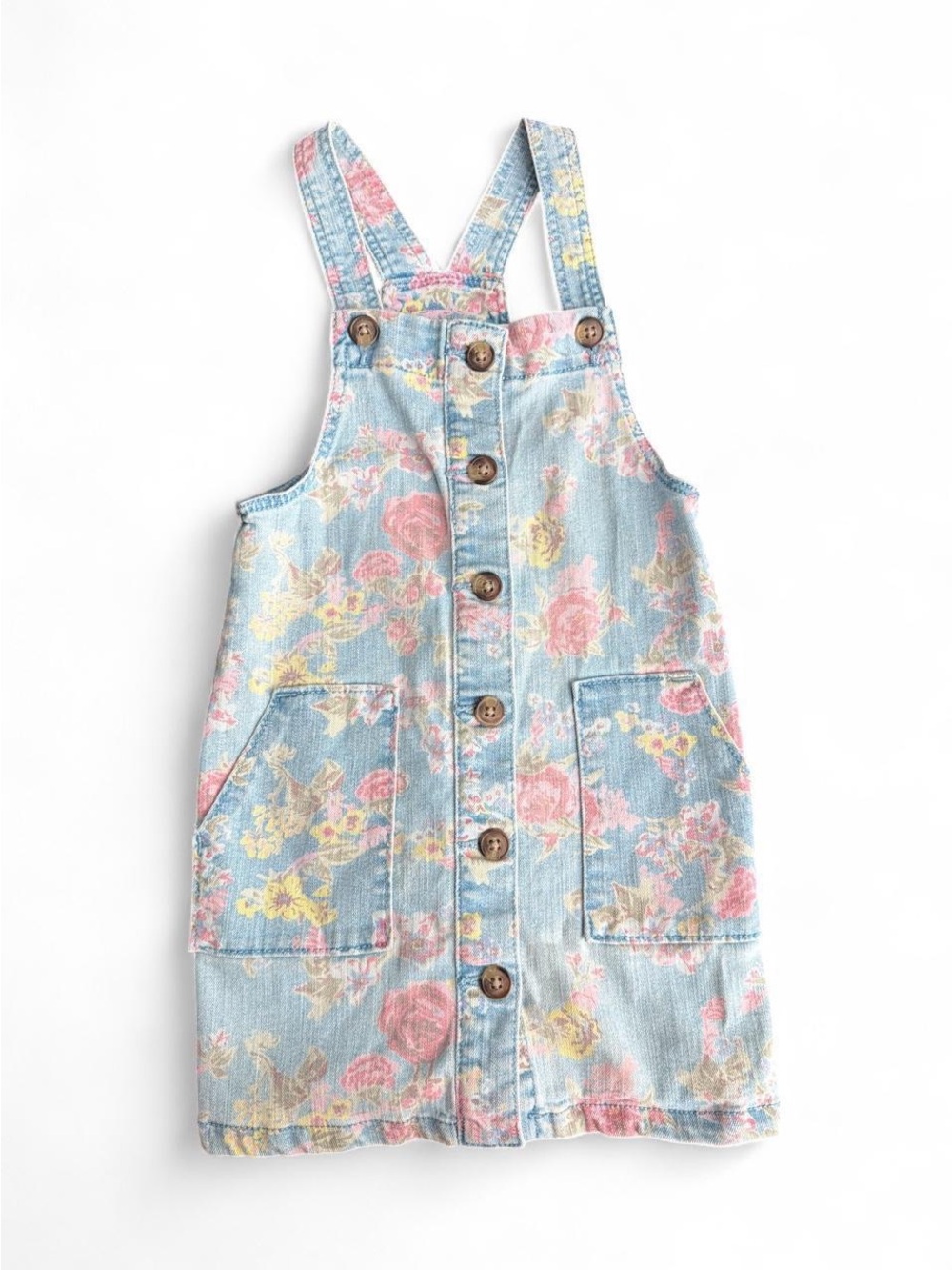 wonder nation Light Blue Denim Floral Overall Dress size 5T